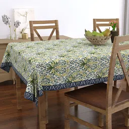 EverHOME White Ethnic Motifs Anti-Skid Rectangle Cotton 4-Seater Table Cover-image-70