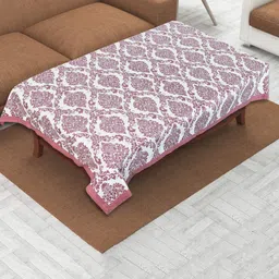 INDHOME LIFE White & Purple Printed Pure Cotton 4-Seater Table Cover-33