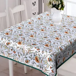 Texstylers White & Mustard Yellow Ethnic Motifs Anti-Slip Cotton 6-Seater Table Cover-18