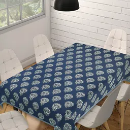 Texstylers Navy Blue & Green Floral Printed Cotton 6 Seater Anti-Slip Table Cover-27