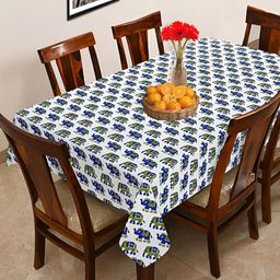 OASIS Blue & White Ethnic Motifs Cotton 6-Seater Table Cover-image-66