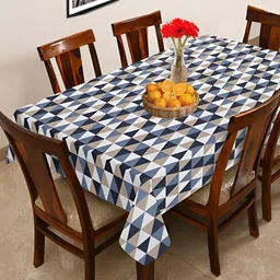 OASIS Blue & White Geometric Printed Cotton 6-Seater Table Cover-image-86