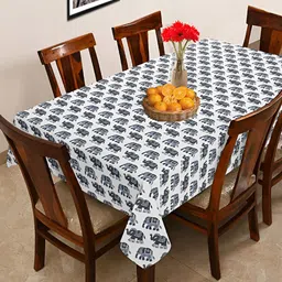 OASIS Grey & White Ethnic Motifs Cotton 6-Seater Table Cover-32