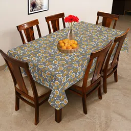 OASIS Grey & Mustard Floral Printed Cotton 6-Seater Table Cover-image-48