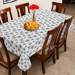OASIS Grey & White Floral Printed Cotton 6-Seater Table Cover-17