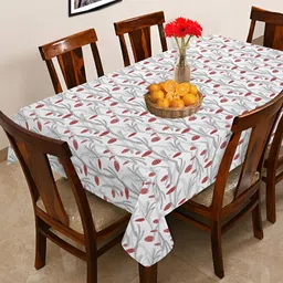 OASIS Grey & Red Floral Printed Cotton 6-Seater Table Cover-3