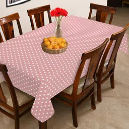 OASIS Pink & White Cotton 6-Seater Table Cover-image-61