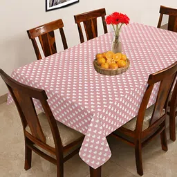 OASIS Pink & White Abstract Printed Cotton Rectangular Shaped 6 Seater Table Cover-3