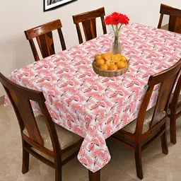 OASIS Pink & White Floral Printed Cotton 6-Seater Table Cover-14