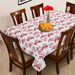 OASIS Pink & White Floral Printed Cotton 6-Seater Table Cover-12