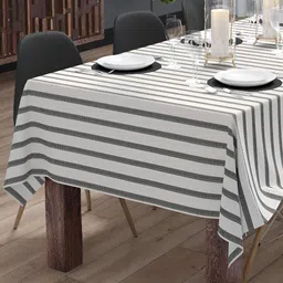 HOME COLORS.IN Cream-Coloured Striped Cotton 8-Seater Table Cover-41
