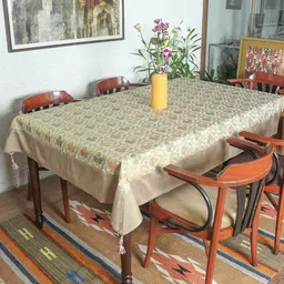ZEBA Green Printed Borcade Silk 6 Seater Table Covers-57