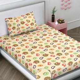 FABINALIV Cream-Coloured Cartoon Characters 300 TC Single Bedsheet with 1 Pillow Covers-image-76