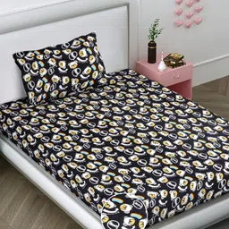 FABINALIV Black & White Cartoon Characters 300 TC Single Bedsheet with 1 Pillow Covers-61