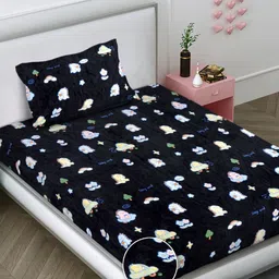 FABINALIV Black & White Cartoon Characters 300 TC Single Bedsheet with 1 Pillow Covers-63