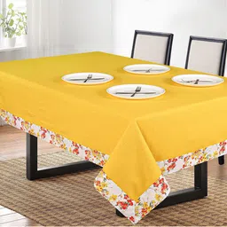 SHADES of LIFE Yellow & White Printed 6-Seater Rectangle Cotton Table Cover-6