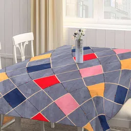 Arrabi Grey & Red Geometric Printed 6-Seater Table Cover image 2