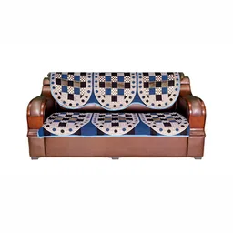 AZOTICA Blue & Black 6 Pieces Geometric 5 Seater Cotton Sofa Covers-2
