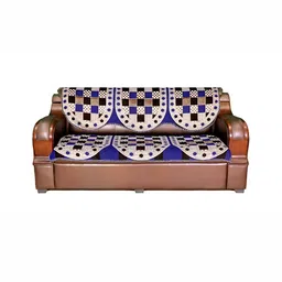 AZOTICA Blue & Black 6 Pieces Geometric 5 Seater Cotton Sofa Covers-6