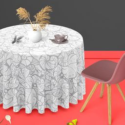 ArtzFolio White & Grey Abstract Printed Anti Slip Round Table Cover image 3