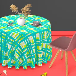 ArtzFolio Green & Yellow Anti-Slip Round 6-Seater Table Cover image 3