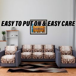 Kuber Industries Set of 5 Cream & Maroon Printed 5 Seater Sofa Table Cover Set image 2
