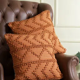 eyda Rust Set of 2 Self Design Square Cushion Covers image 2