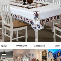 Kuber Industries White & Orange Printed 4 Seater Table Cover-0
