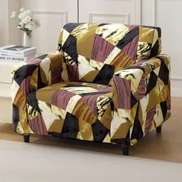HOKIPO Red & White 1 Seater Abstract Printed Stretchable Sofa Cover With Arms-23