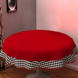 Home Heart Red Cotton Round 6-Seater Table Cover with Patchwork details-10