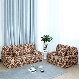 HOUSE OF QUIRK Brown & Beige Printed Stretchable Single Seater Sofa Slip Cover-image-26