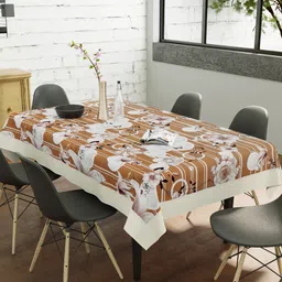 Clasiko Brown & White Printed 6-Seater Rectangle Table Cover-18