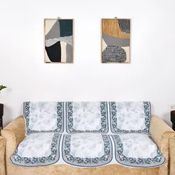 BELLA TRUE Blue & White 6 Pieces Printed 5 Seater Sofa Covers-image-34