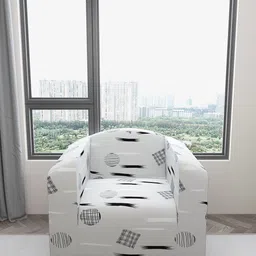 DREAM CARE Grey & Black Printed One Seater Flexible Sofa Cover With Arms-image-87