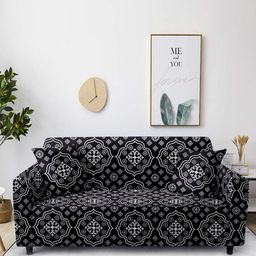 Cortina Black & White Printed 1 Seater Stretchable Non-Slip Sofa Cover-image-63