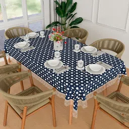 Kuber Industries Blue Waterproof Plastic 6-Seater Table Cover-93