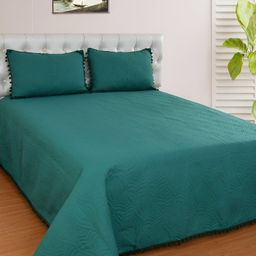 BREVARD Green Self Designed Queen Size Bed Cover with 2 Pillow Covers-image-94
