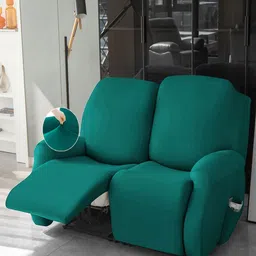 HOKIPO Teal Solid 2 seater Polyester Recliner Sofa Cover-image-78