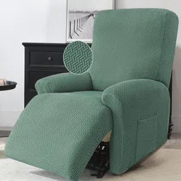HOKIPO Green 4 Pieces Self Design Jacquard Recliner Sofa Cover-image-47