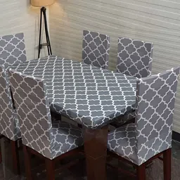 Eleganta Grey Geometric Printed Anti-Slip 4-Seater Table Cover-16