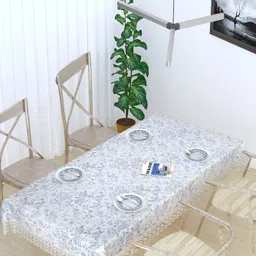 MONKDECOR White Floral Printed Cotton 6-Seater Table Cover With Lace Details-image-32