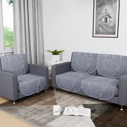 Kuber Industries Grey 6 Pieces Printed Cotton Sofa Cover-79