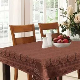 MONKDECOR Brown Floral 6 Seater Cotton Table Cover-image-69