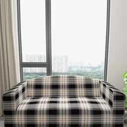 DREAM CARE Black & Beige Checked Waterproof & Flexible 3-Seater Sofa Cover-image-87