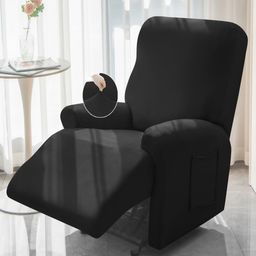 HOKIPO Black Solid 1 seater Polyester Recliner Sofa Cover-83