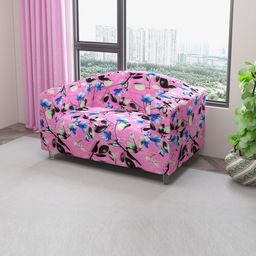 DREAM CARE Pink & Blue Floral Printed Stretchable 2-Seater Sofa Cover With Anti Slip Foam Sticks-image-49