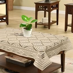 MONKDECOR Cream Floral 6 Seater Cotton Rectangle Table Cover-image-58