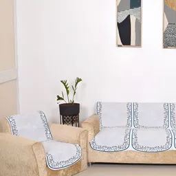 BELLA TRUE Blue & White 6 Pieces Printed 5 Seater Sofa Covers-picture-15