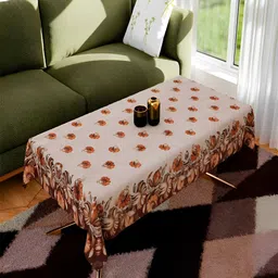 Kuber Industries Cream & Orange 6-Seater Table Cover-40