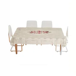 Kuber Industries Off White & Pink Floral 2.28 m x 1.52 m Cotton Table Cover-35
